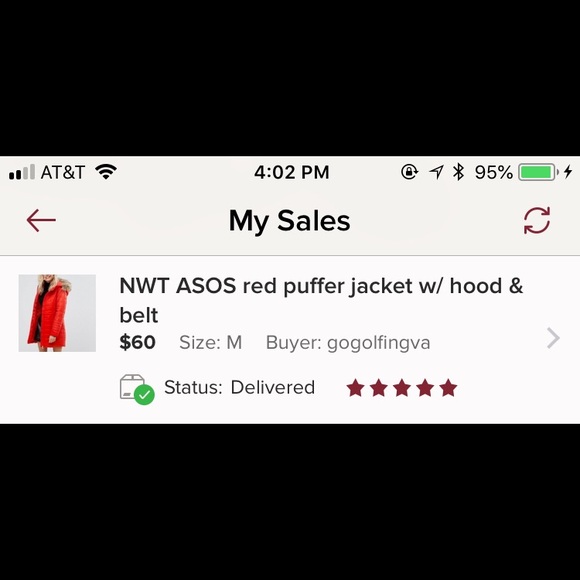 NWT red puffer jacket w/ faux fur hood and belt - Picture 7 of 8